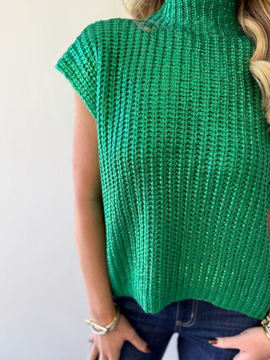 Glitzy Metallic Sweater - Green