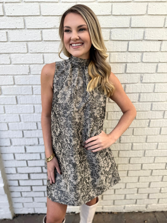 Floral Pattern Jacquard Dress