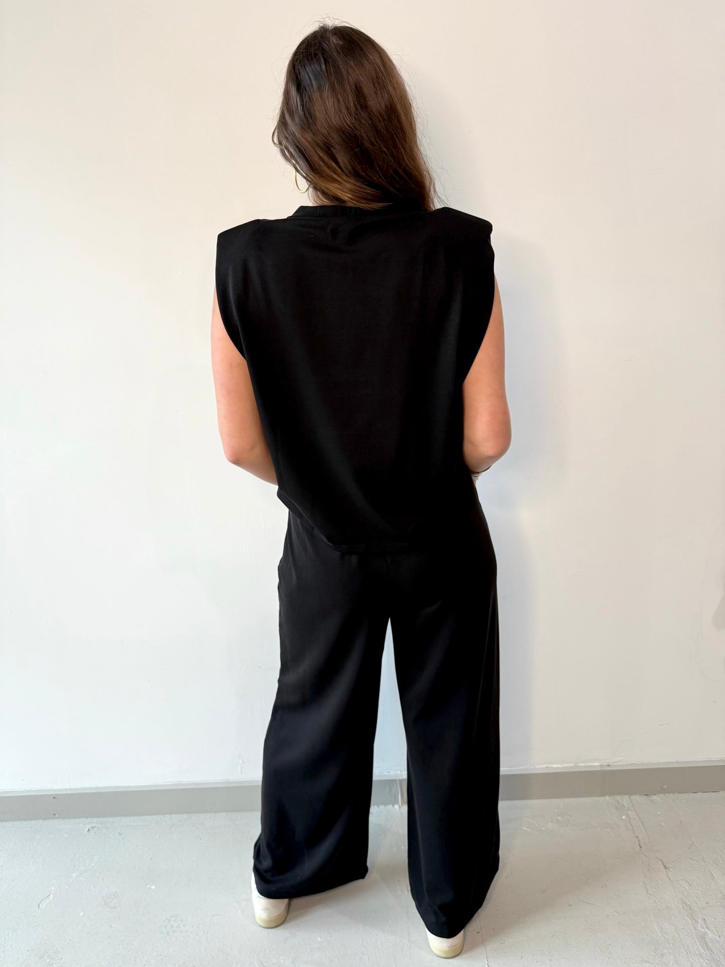 Ruched Top & Pleated Wide Leg Set - Black