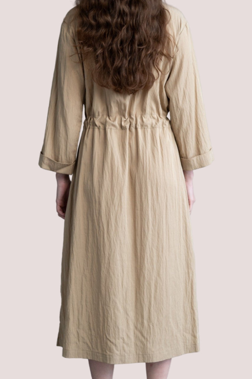 Side Slit Shirt Dress with belt - Beige