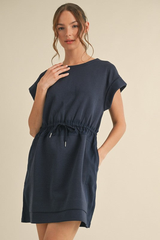 Drawstring Jersey Dress - Navy