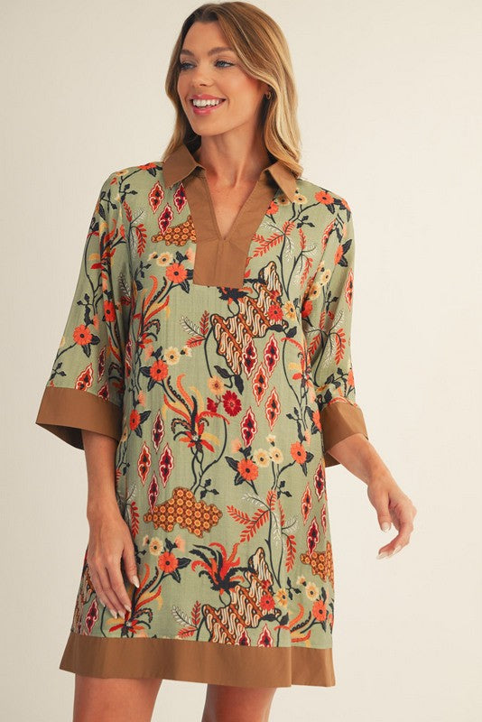Boho Floral Sage Shift Dress