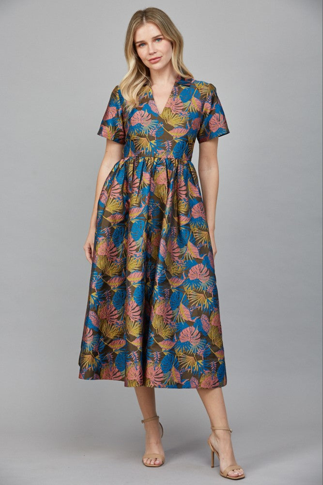 Collared Jacquard Print Dress