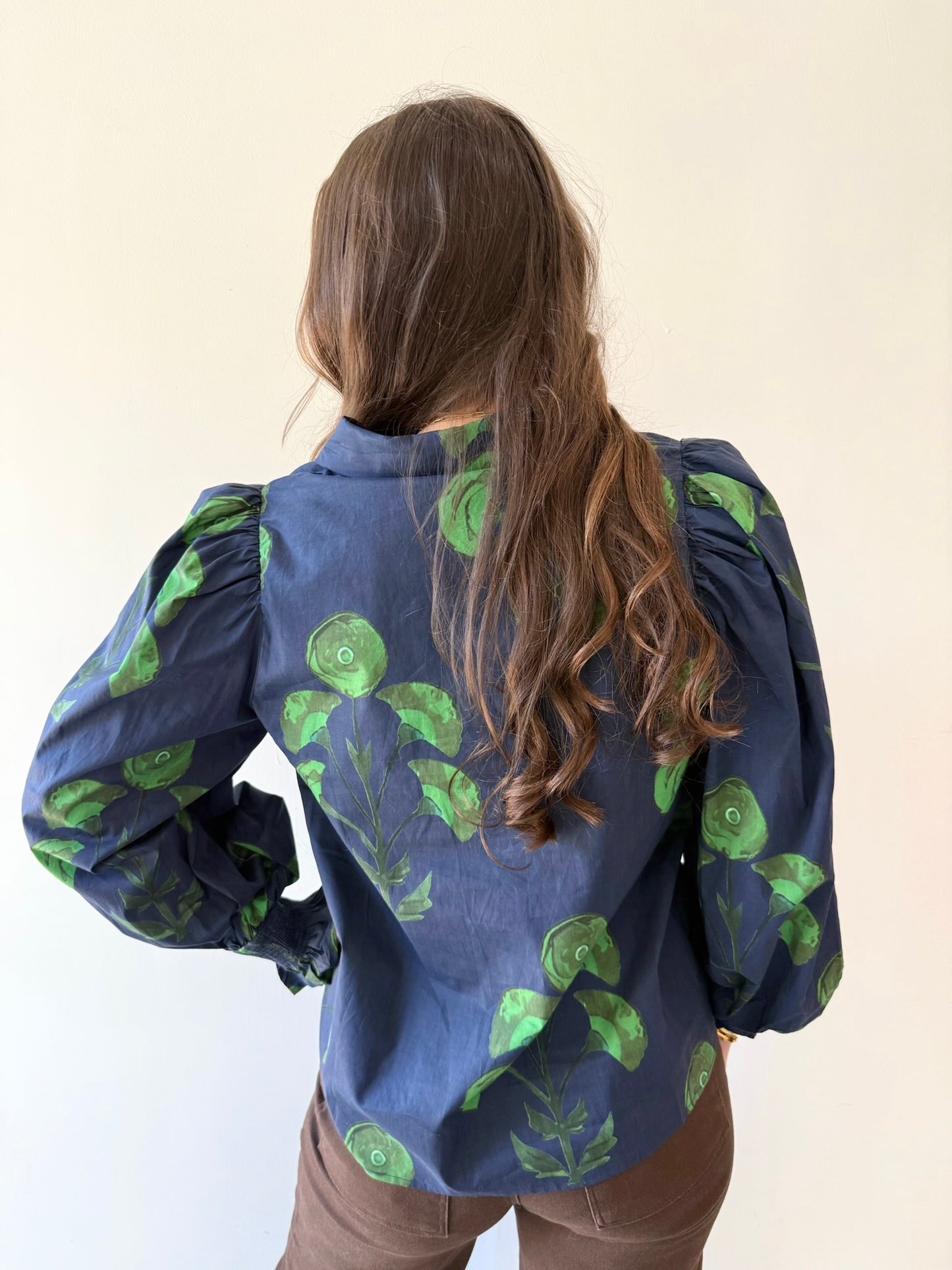 Floral Puff Sleeve Top - Navy
