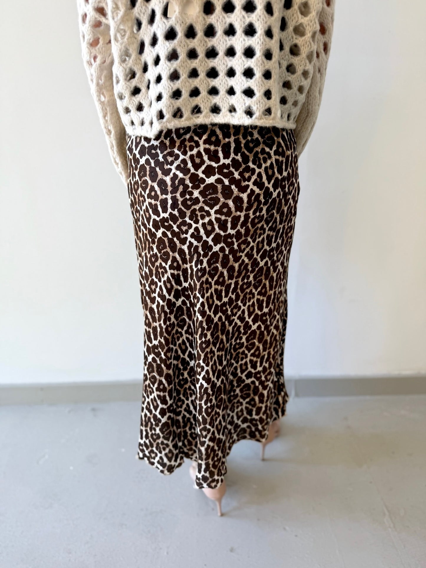 Cheetah Print Silky Midi Skirt
