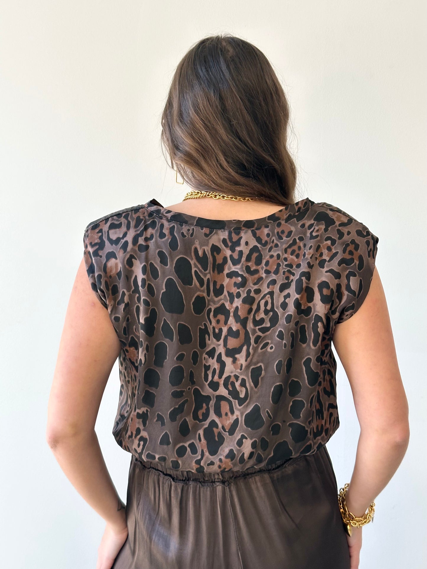 Leopard Print Shoulder Pad Top