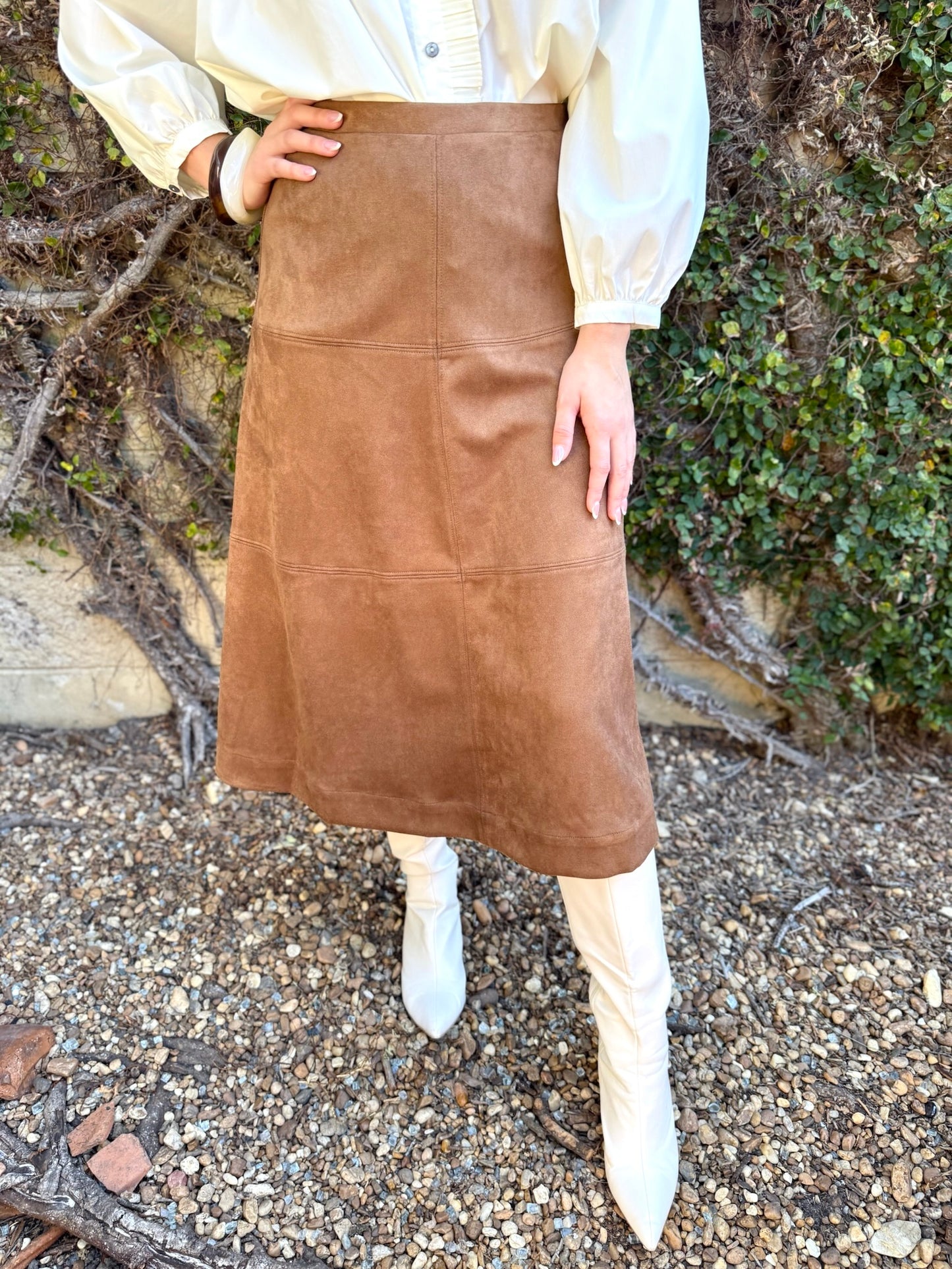 A Line Vegan Suede Skirt - Camel