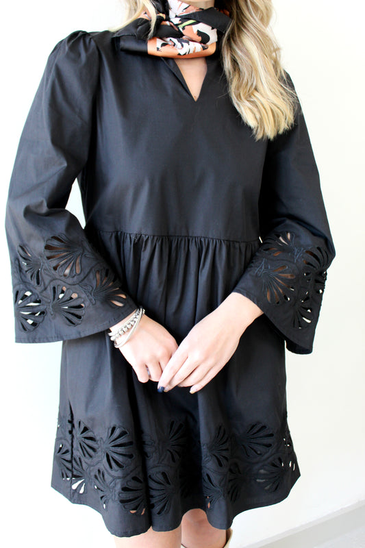 Eyelet Mini Dress - Black