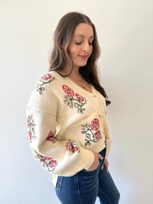 Floral Intarsia Knit Cardigan