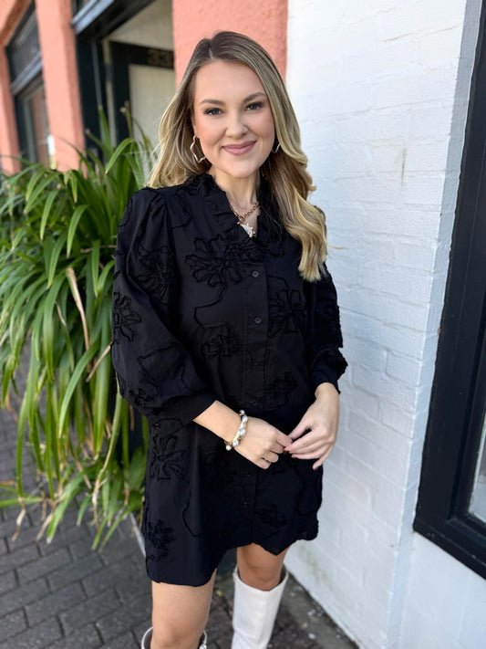 3D Floral Dress - Black