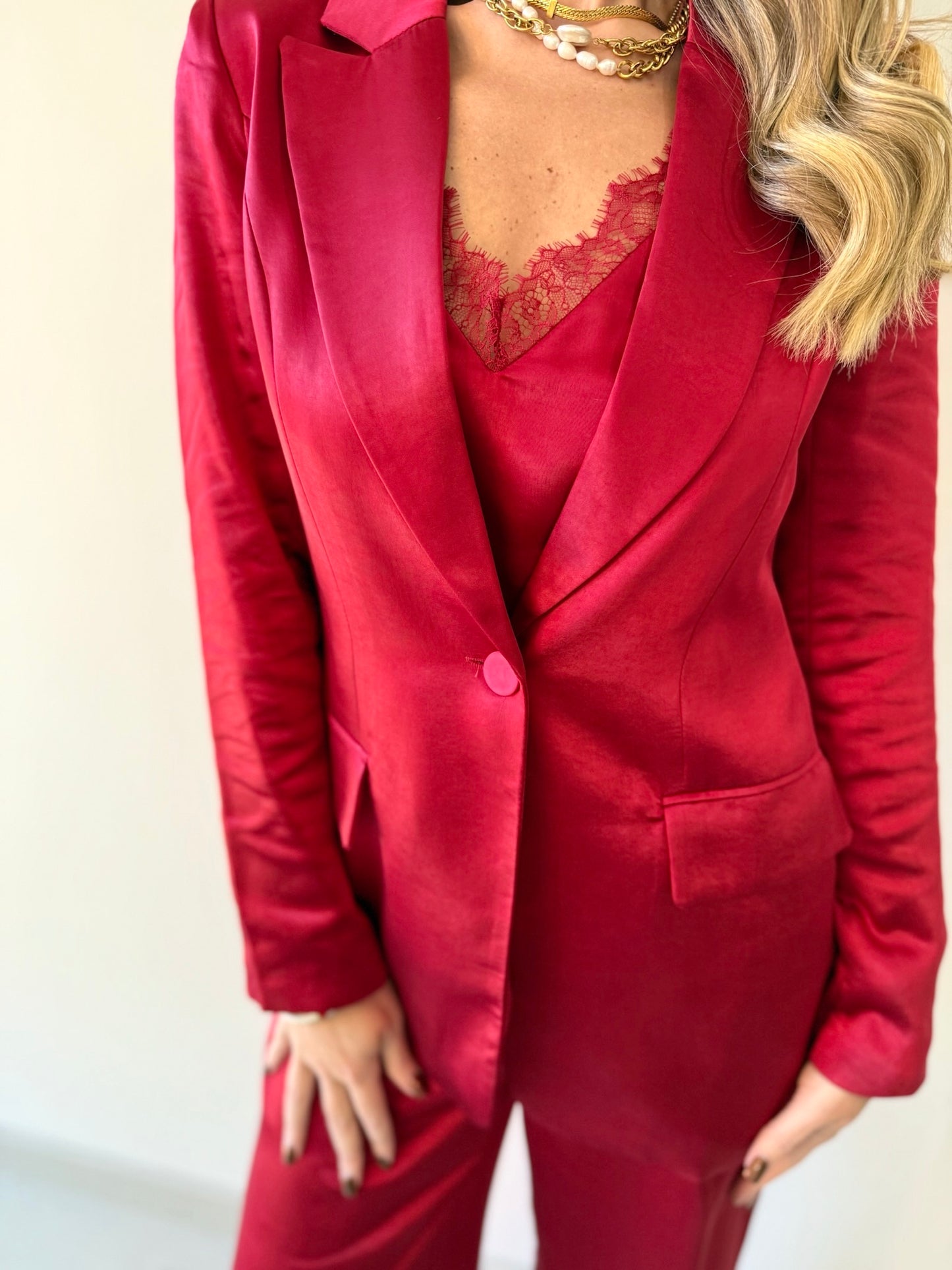 Evelyn Satin Blazer - Red