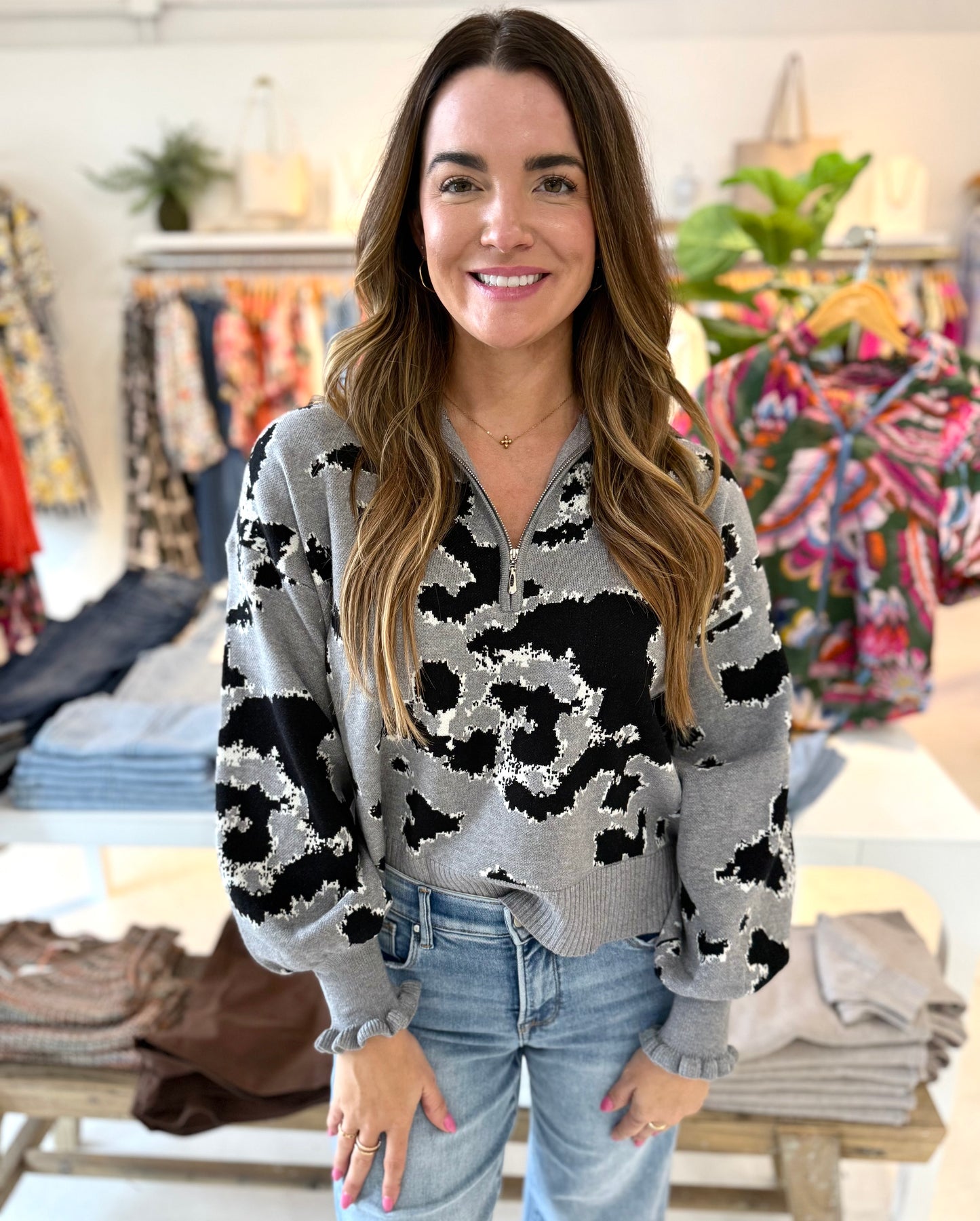 Addie Abstract Zip Sweater