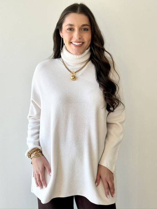 Italian Knit Turtleneck Top - Ivory