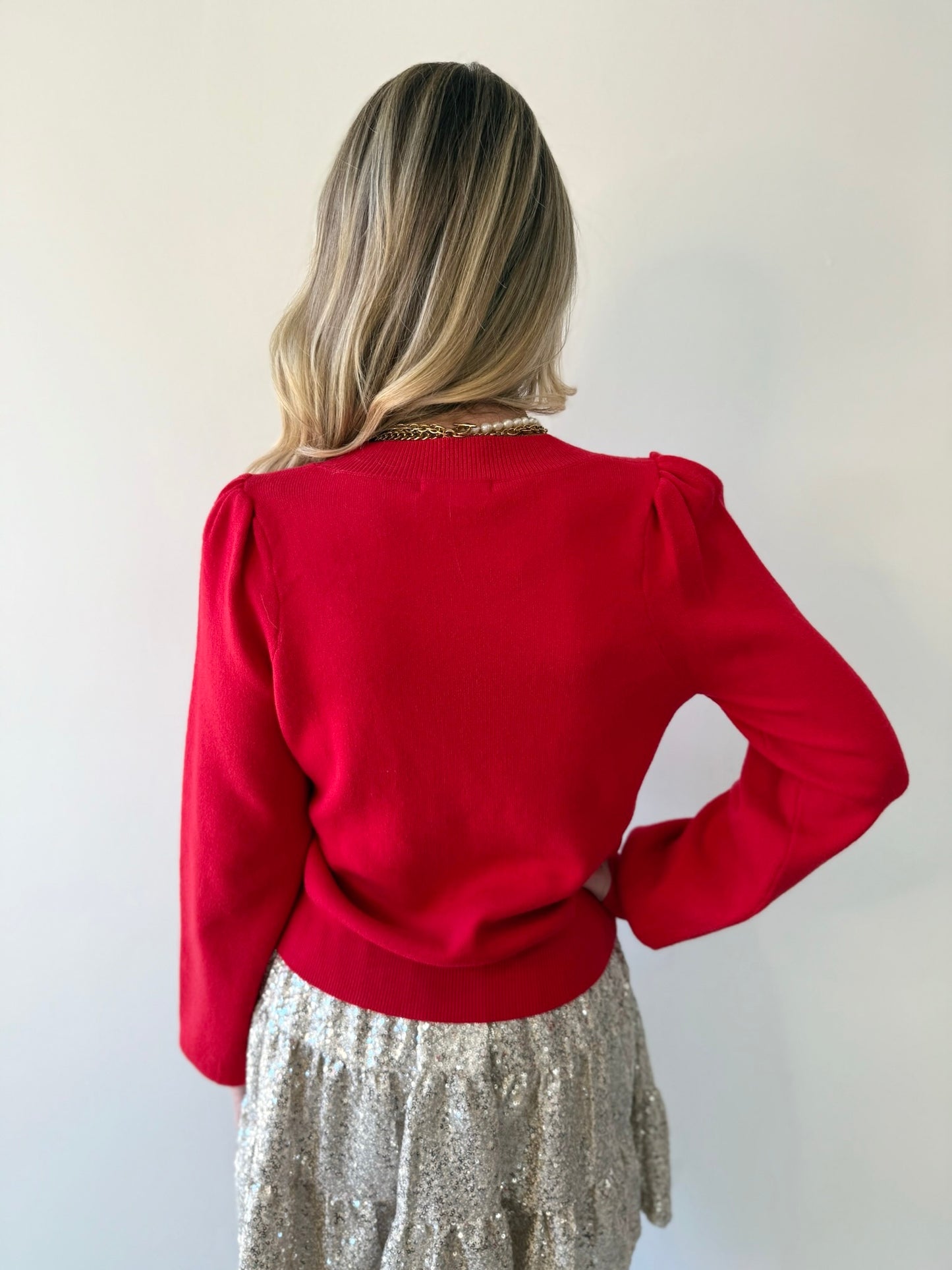 Delicate Ribbon Trim Knit Cardigan - Red