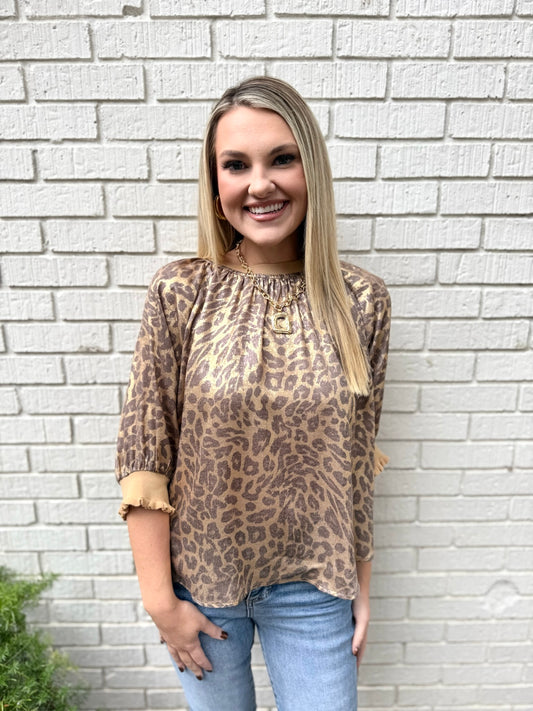 Raglan Metallic Animal Print Top