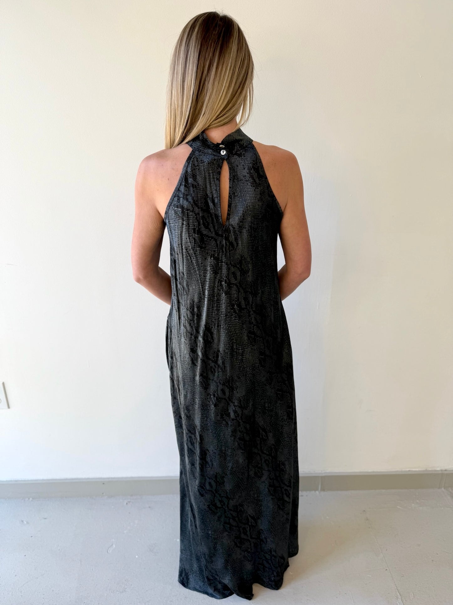 Python Print Mock Neck Maxi Dress