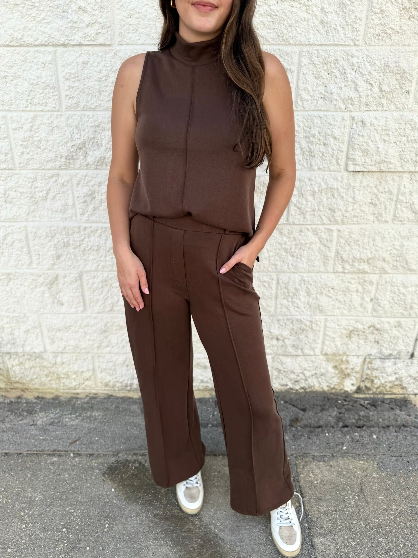 Buttery Soft Pintuck Top & Pant Set - Espresso