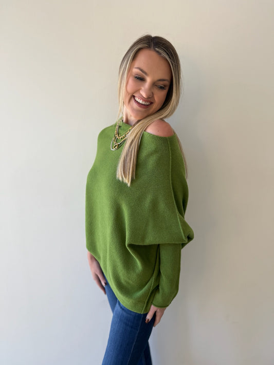 The Classic Asymmetrical Sweater -Avocado