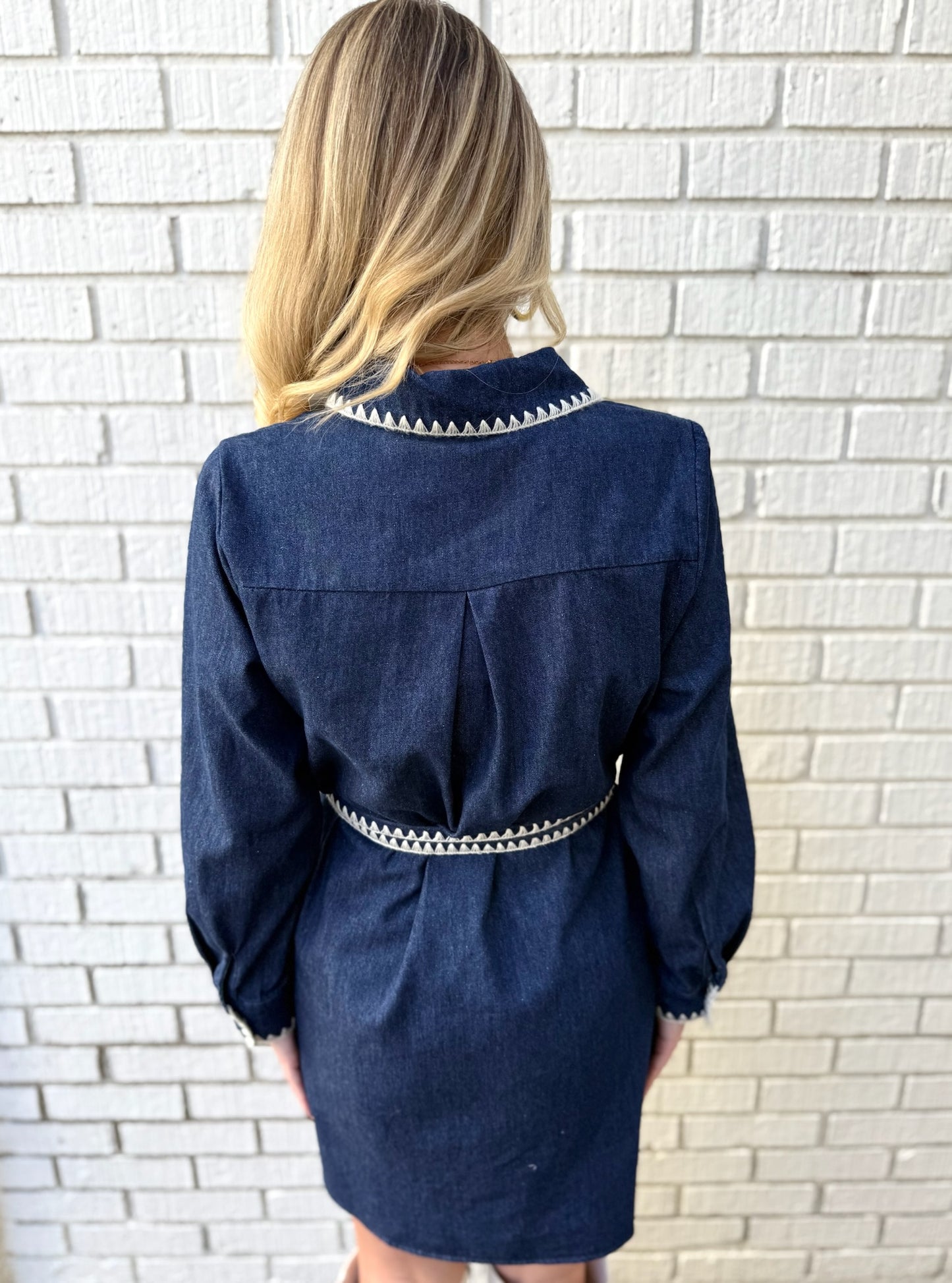 Tie Waist Collared Denim Dress