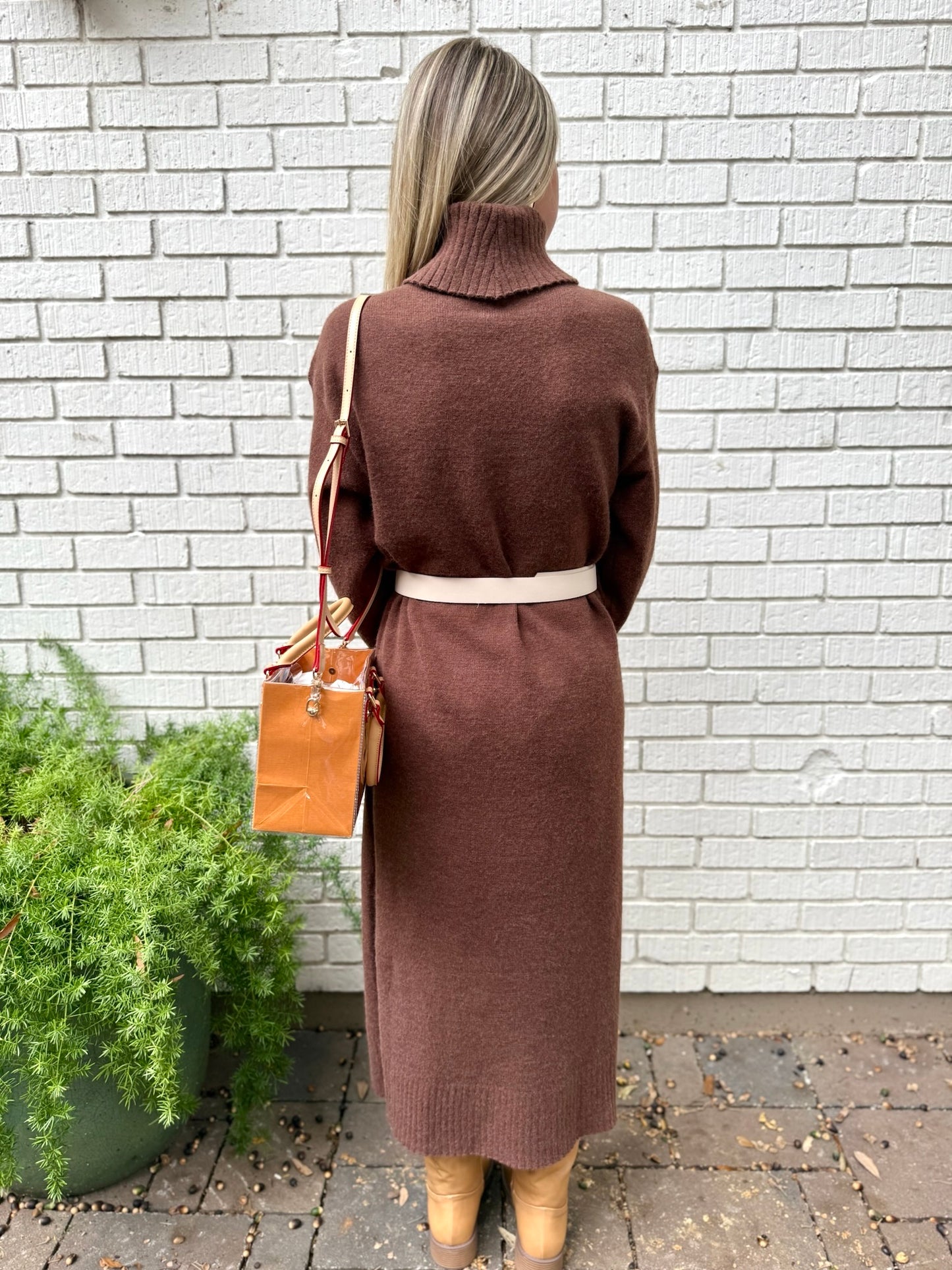 Brown Turtleneck Sweater Dress