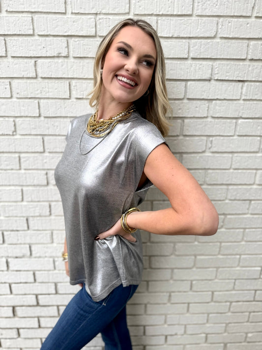 Silver Metallic Knit Top