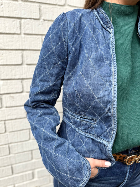Quilted Zip Denim Jacket