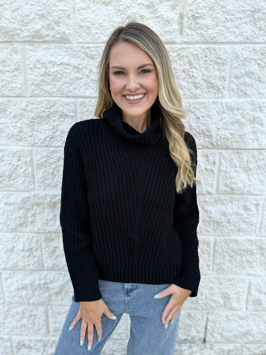 High Neck Wool Sweater - Black