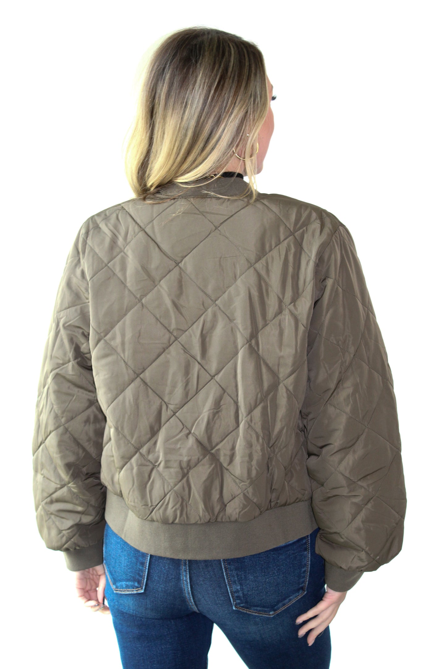 Olive Quilted Bomber Jacket