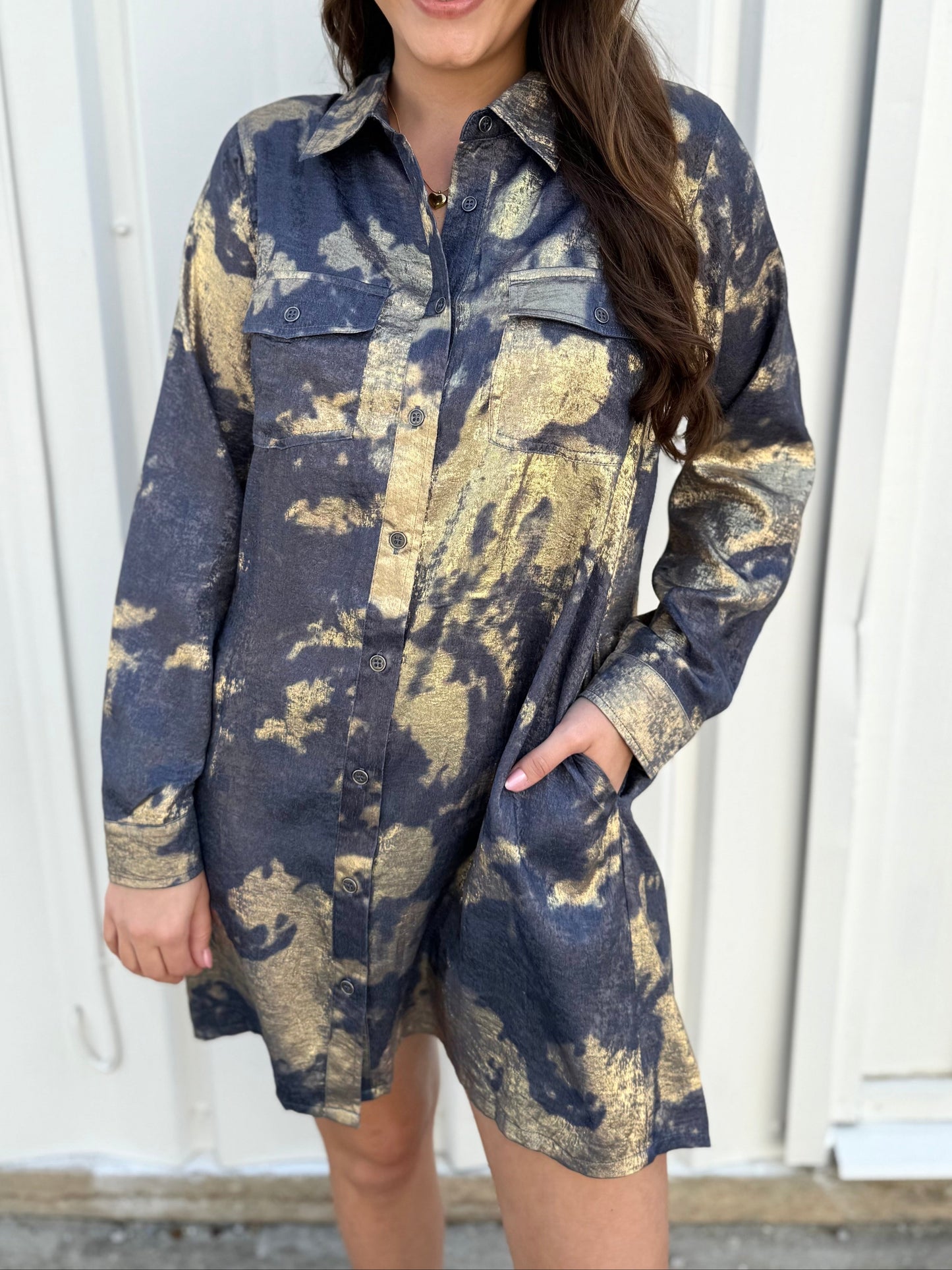 Metallic Denim Tye Dye Dress