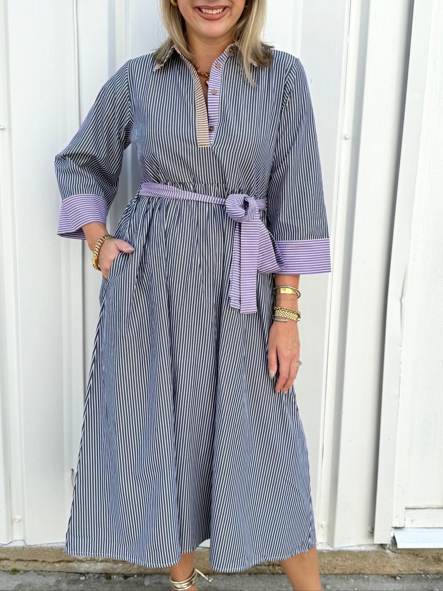 Multi Color Stripe Mix Match Midi Dress