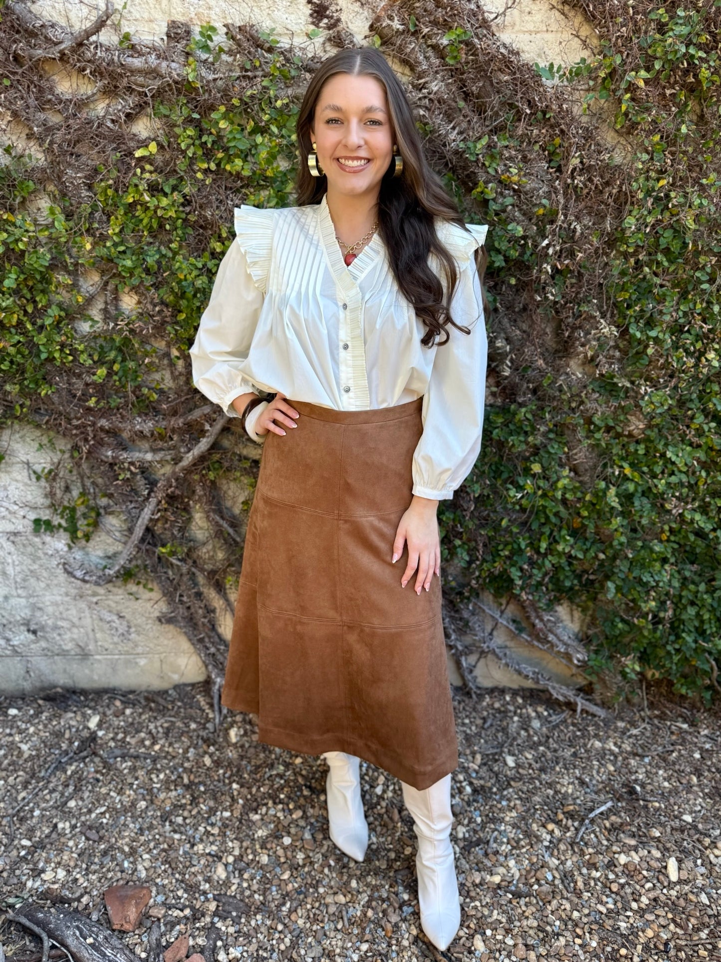A Line Vegan Suede Skirt - Camel