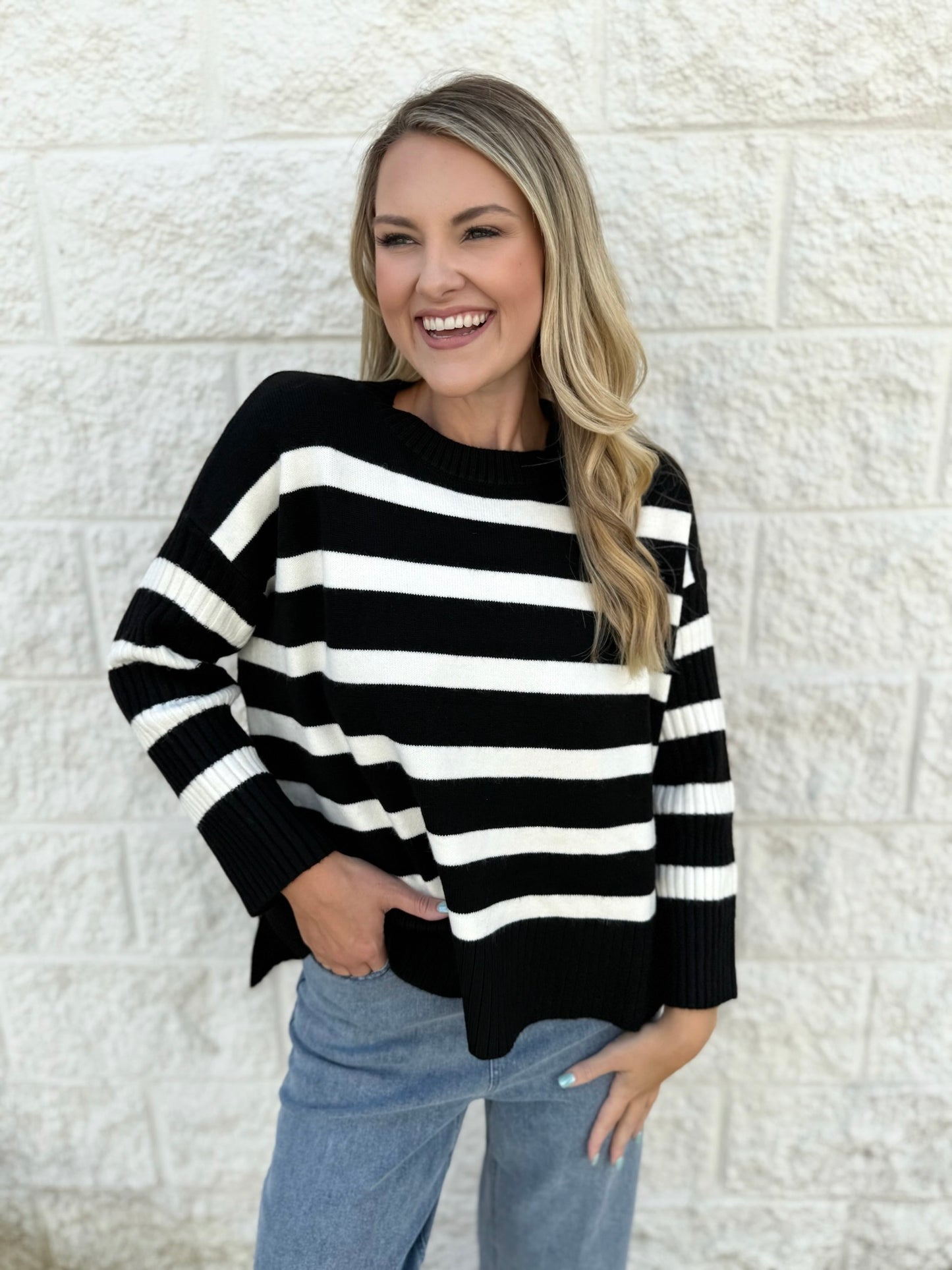 Striped Rib Oversized Knit Sweater