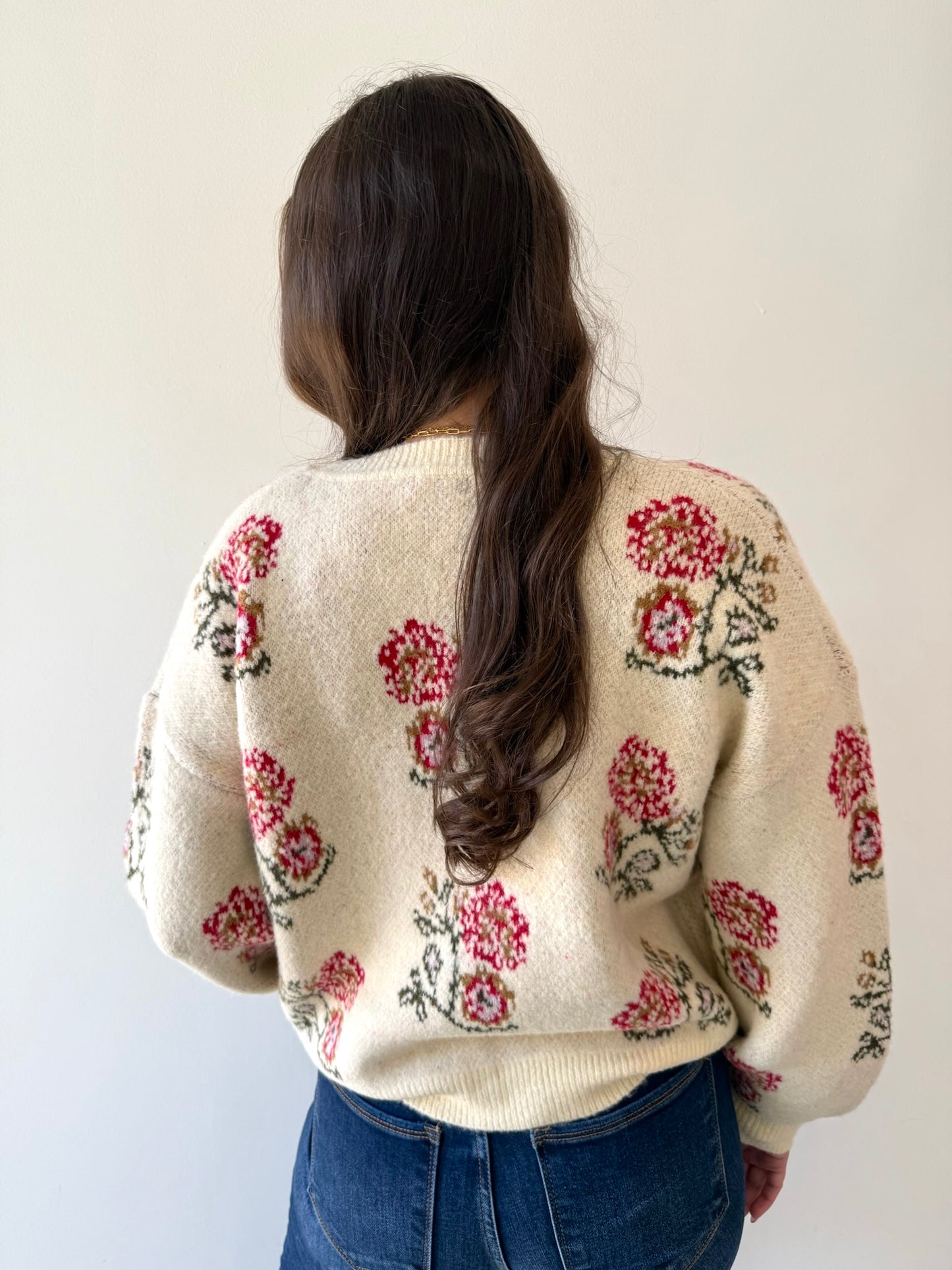 Floral Intarsia Knit Cardigan