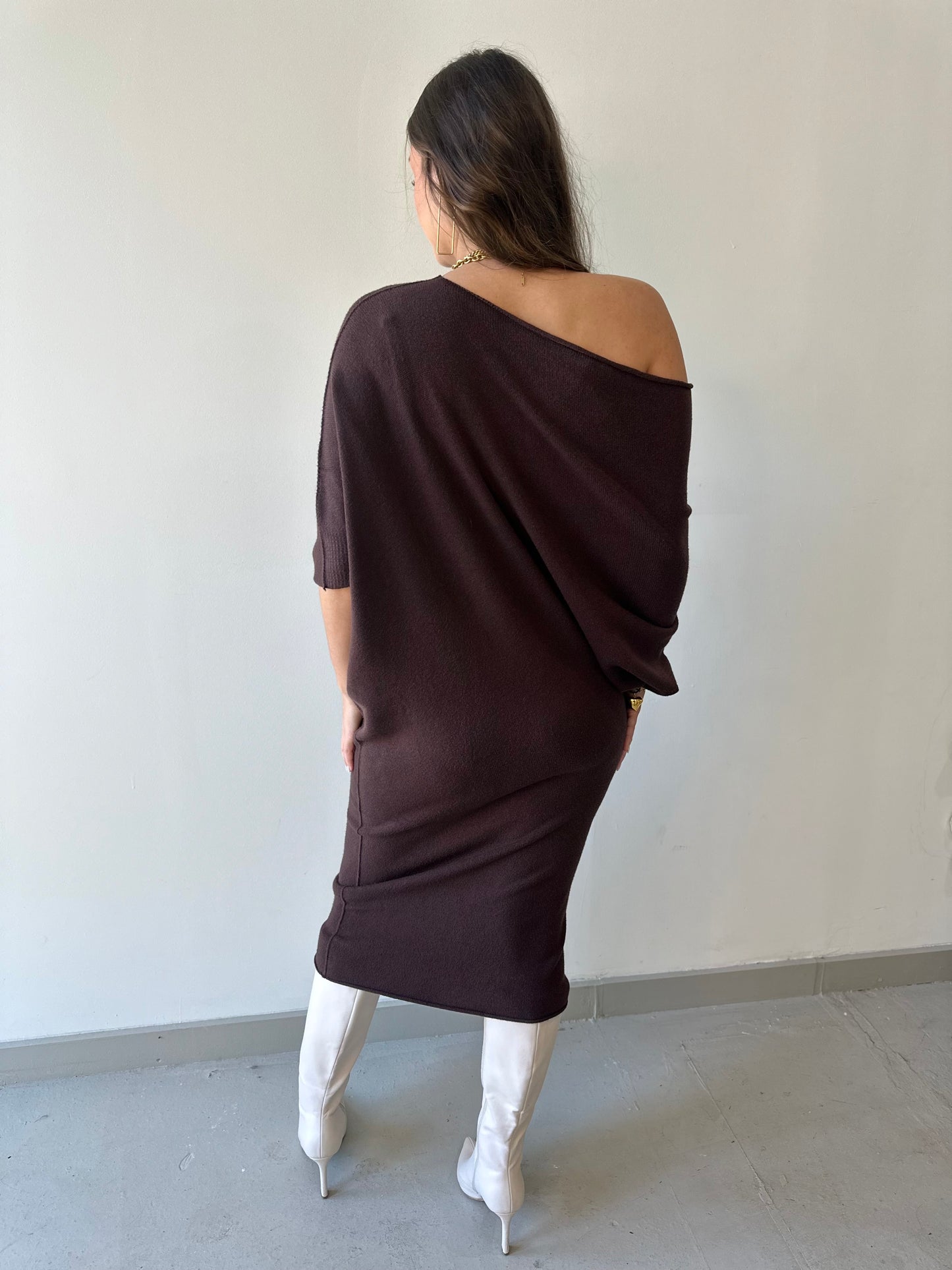 Asymmetrical Sweater Dress - Brown