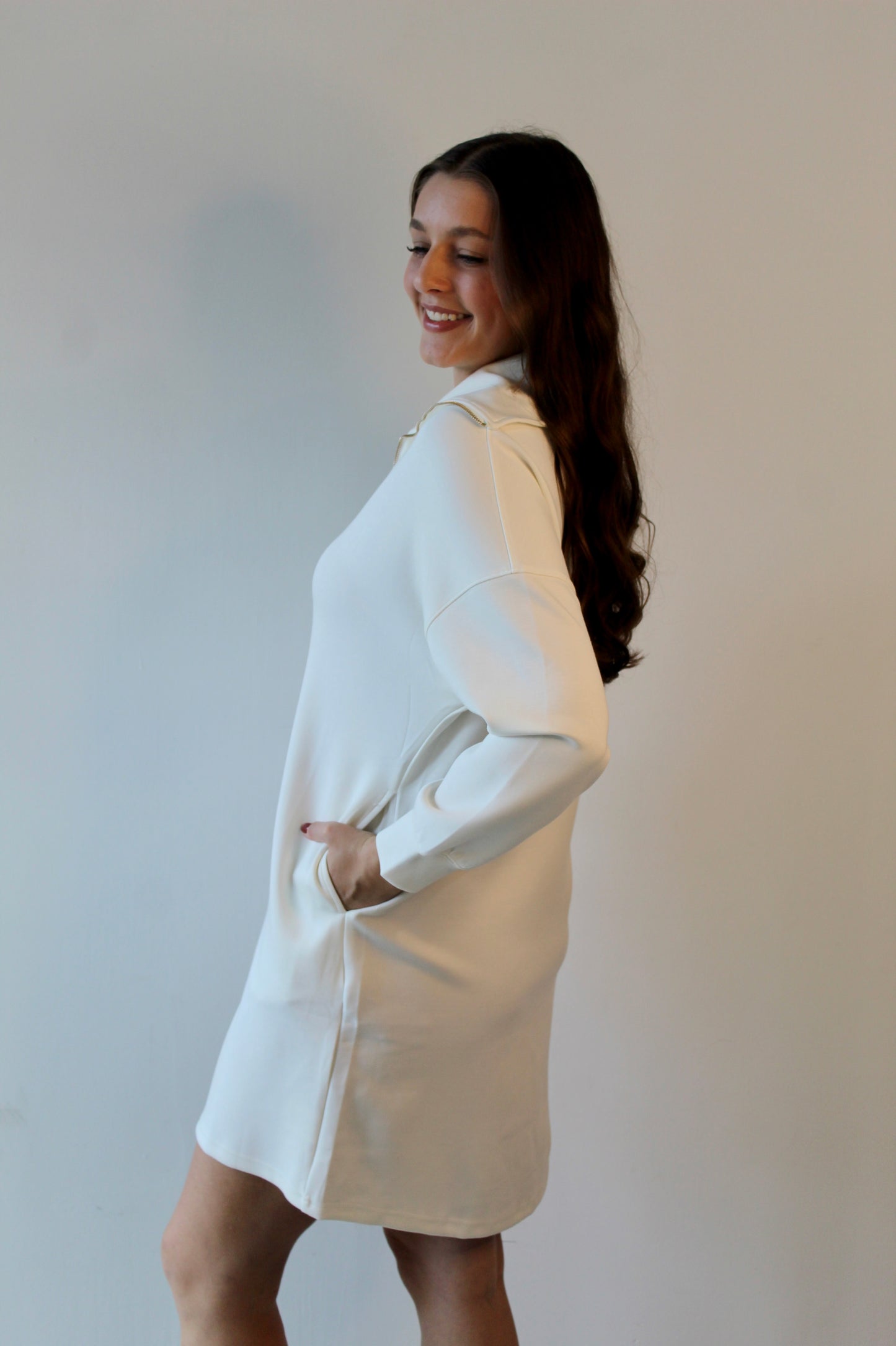 Modal Quarter Zip Dress - Ivory