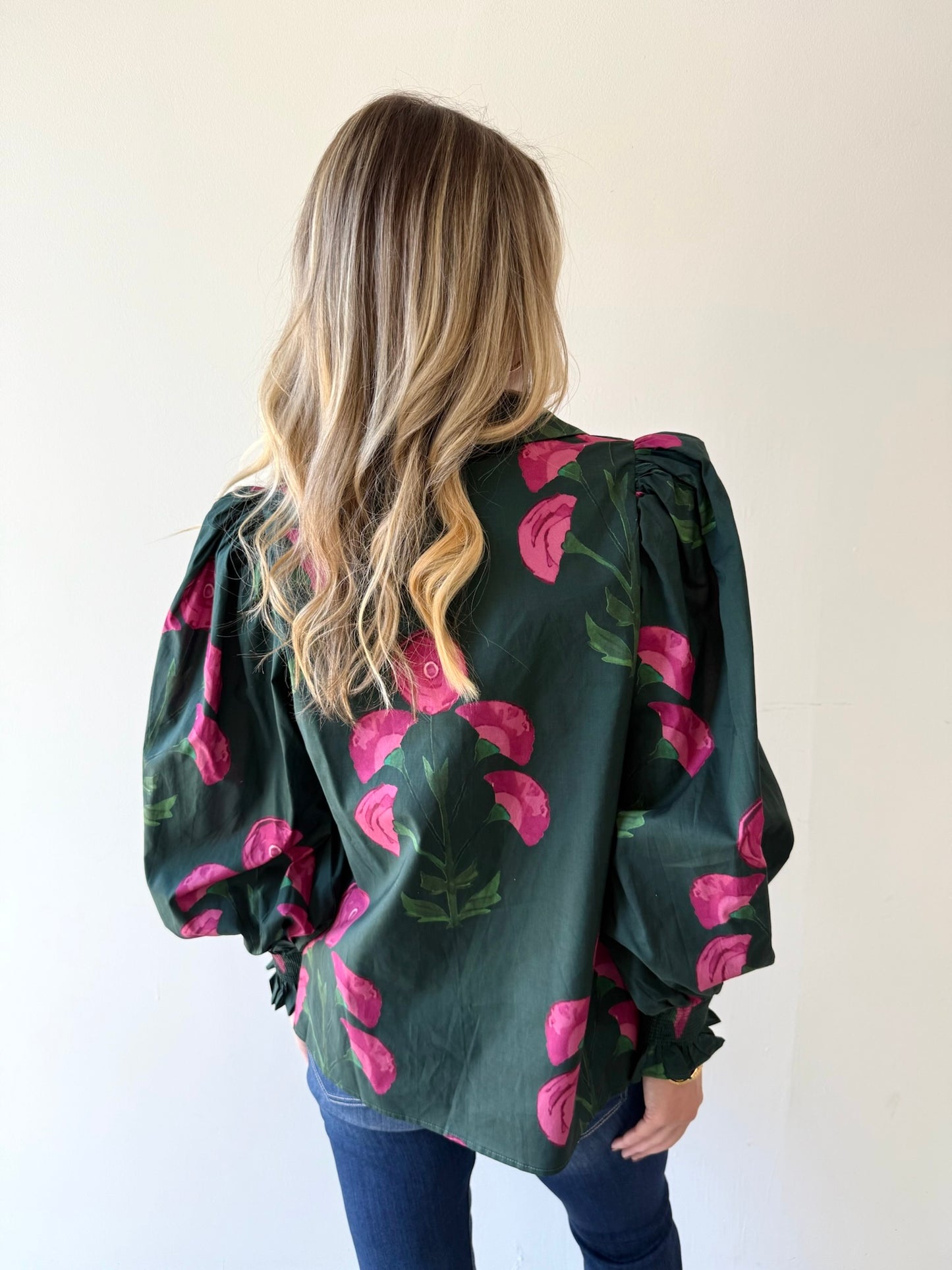 Floral Puff Sleeve Top - Green