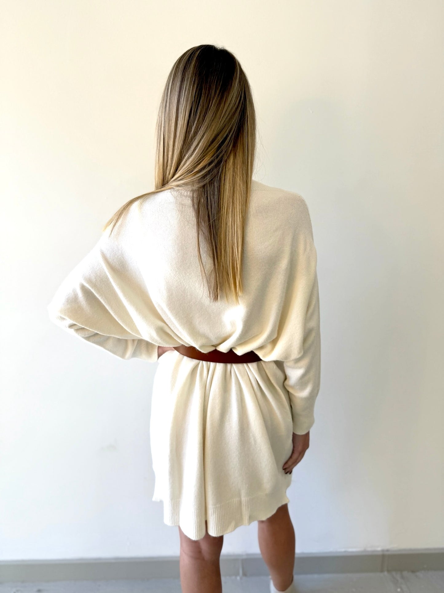 Italian Mock Neck Knit Dress - Ivory
