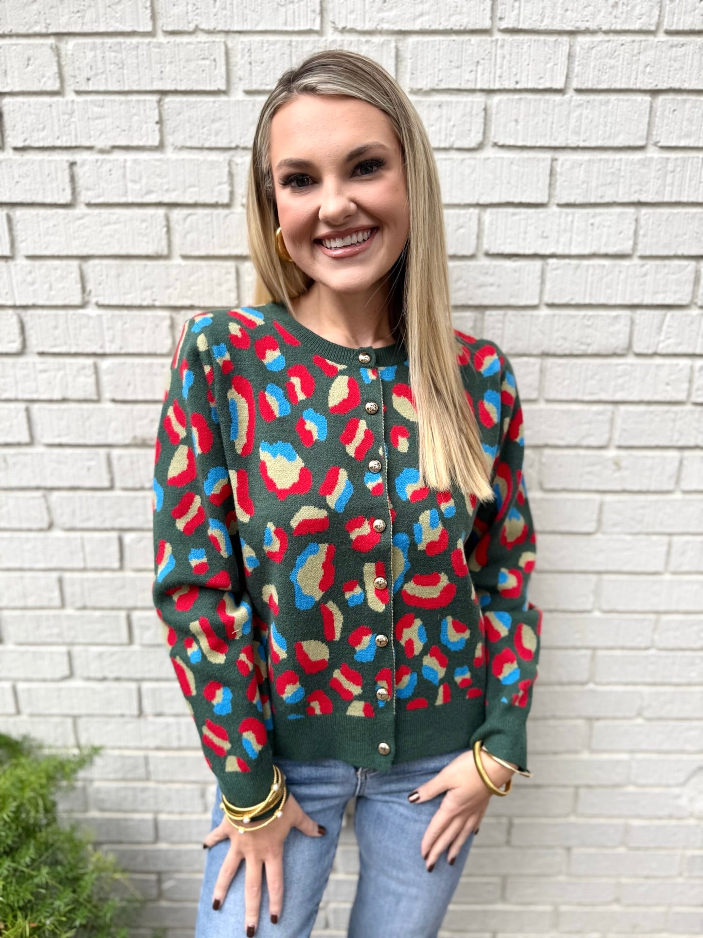 Animal Print Cardigan - Hunter Green