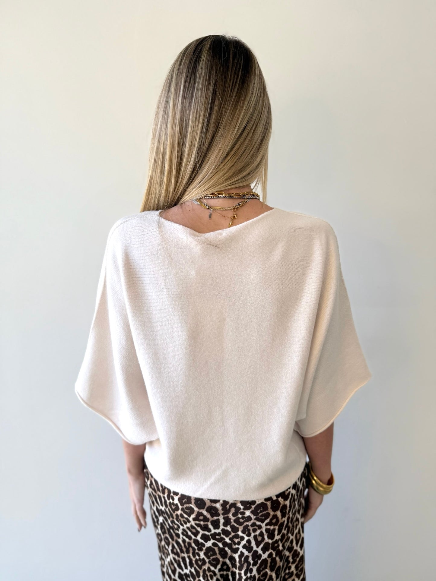Crew Neck Batwing Top - Ivory