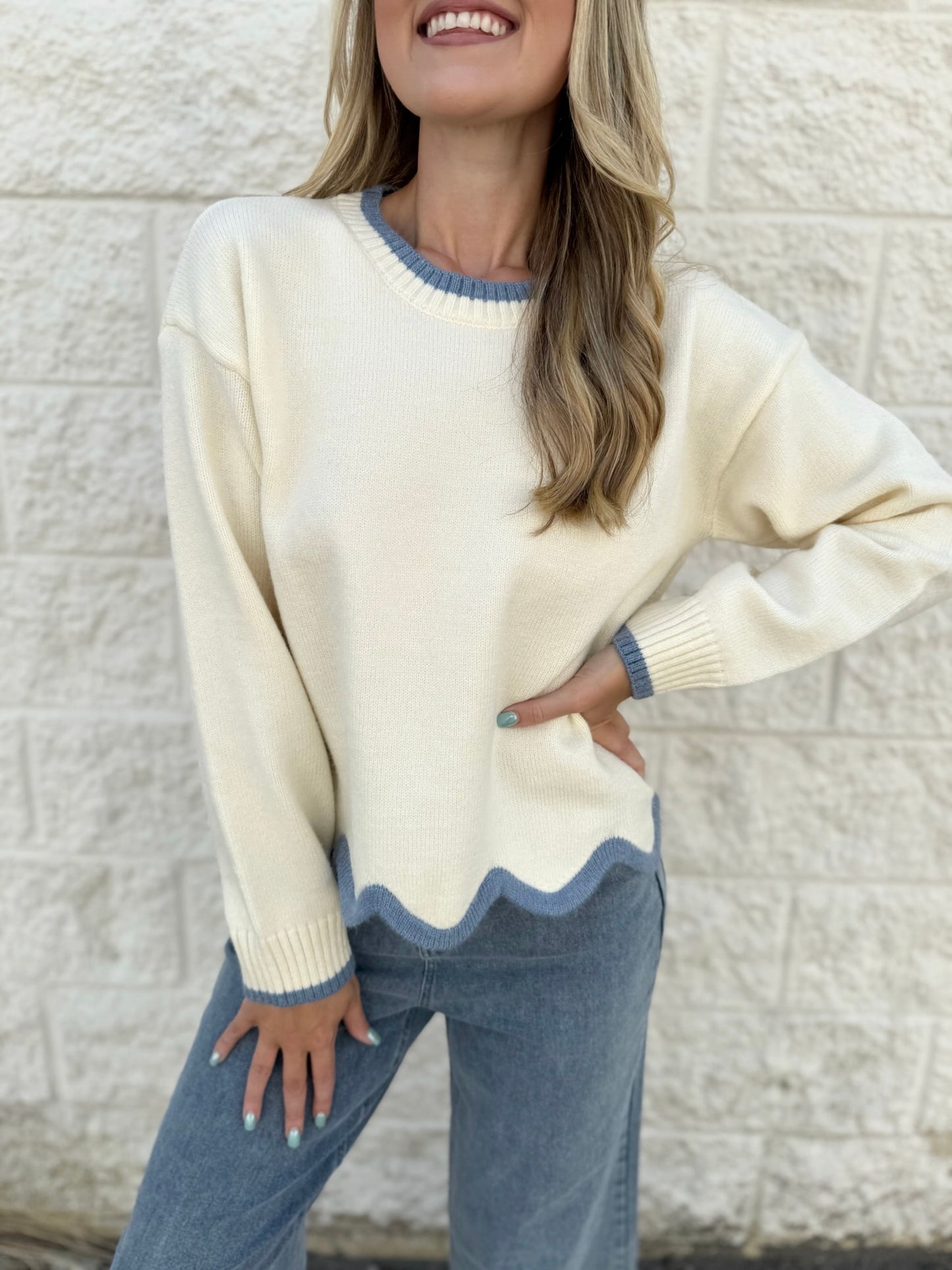 Neve Solid Knit with Contrast - Ivory