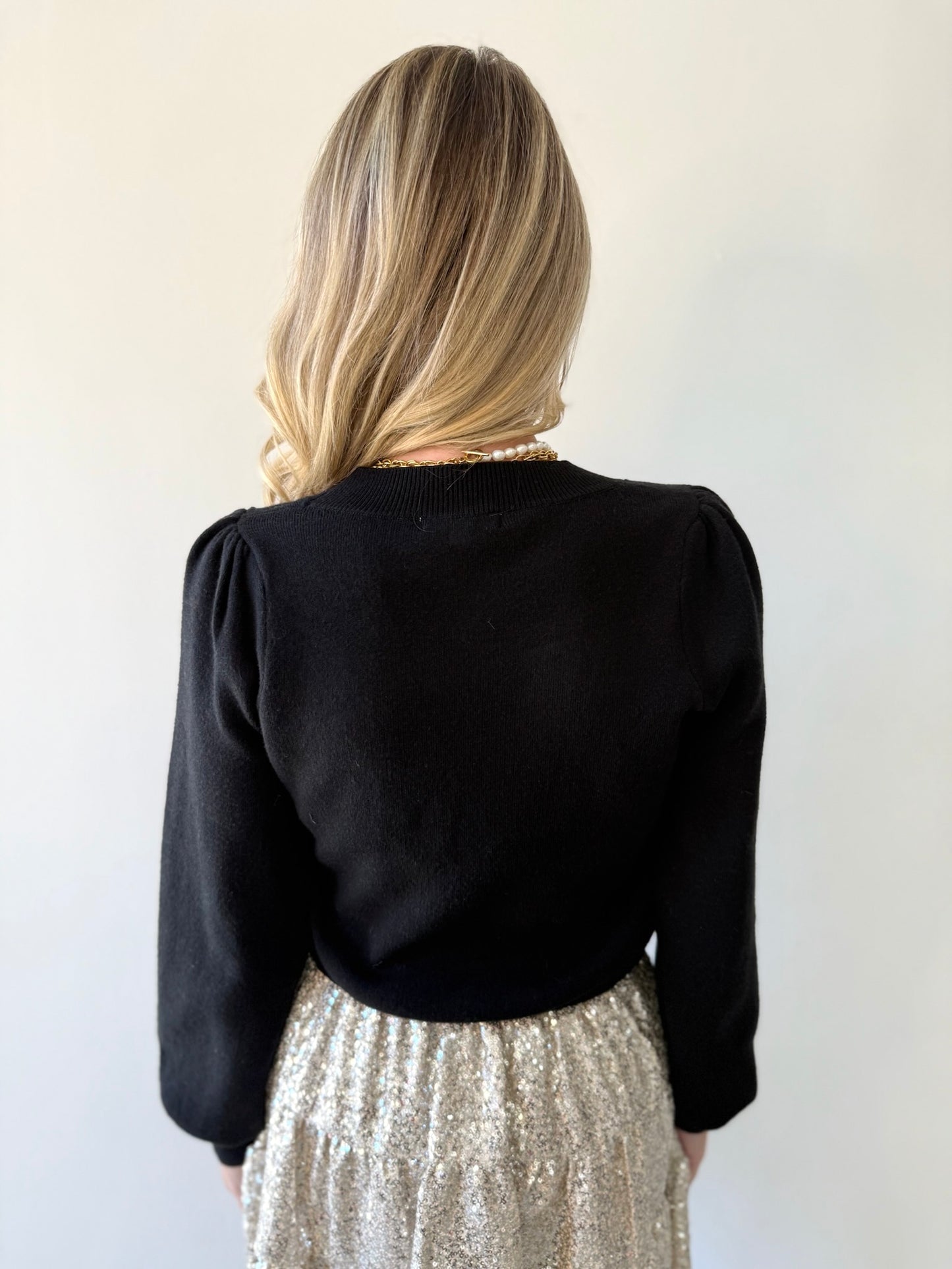 Delicate Ribbon Trim Knit Cardigan - Black