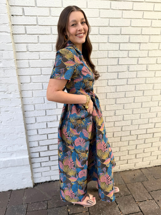 Collared Jacquard Print Dress