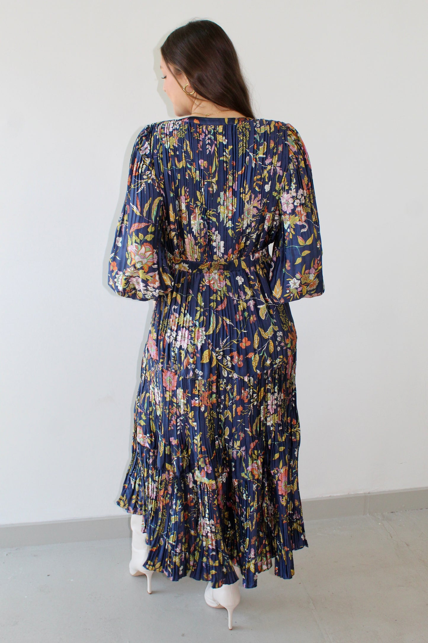 Floral Printed Pleated Long Dress