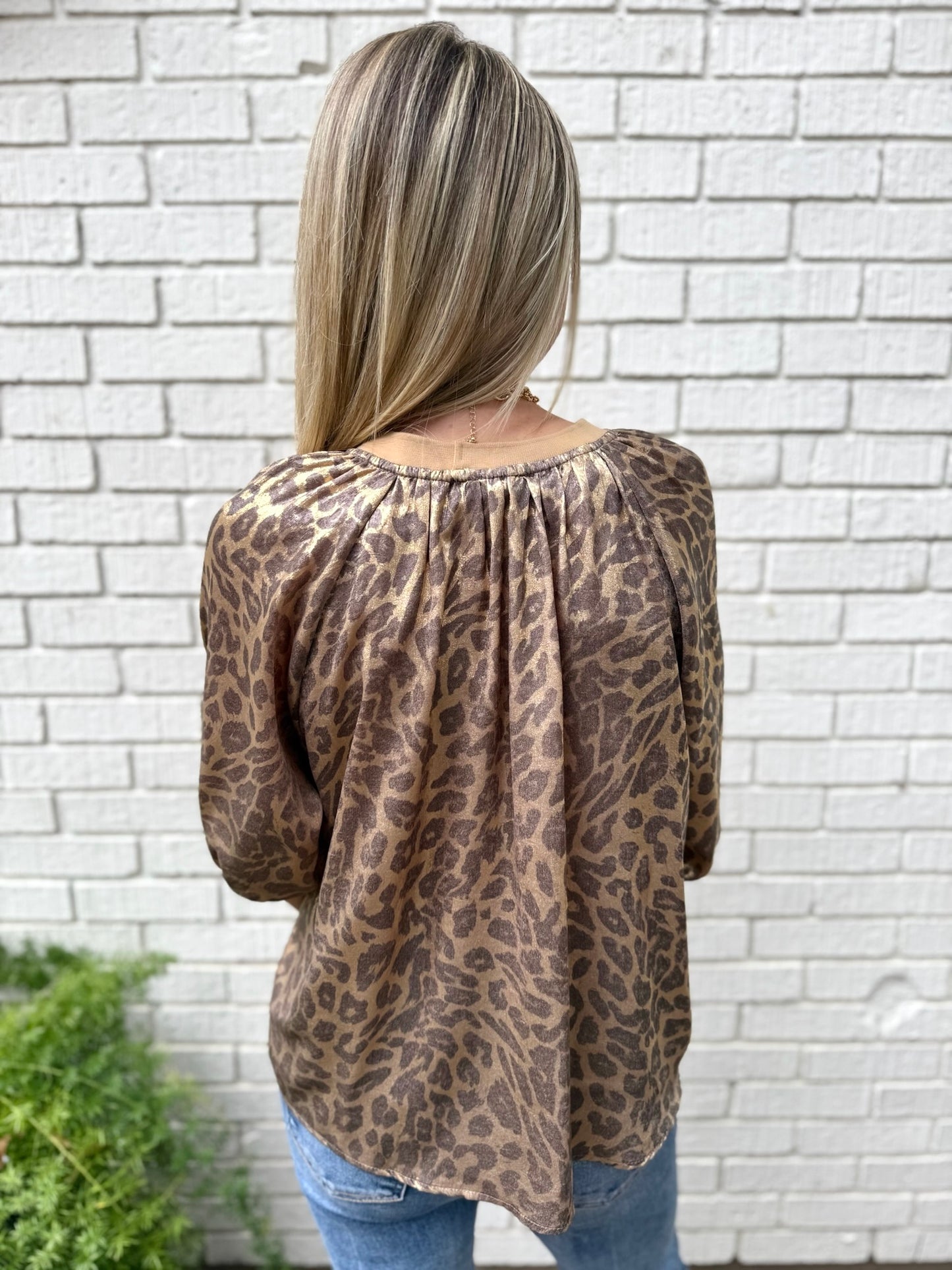 Raglan Metallic Animal Print Top
