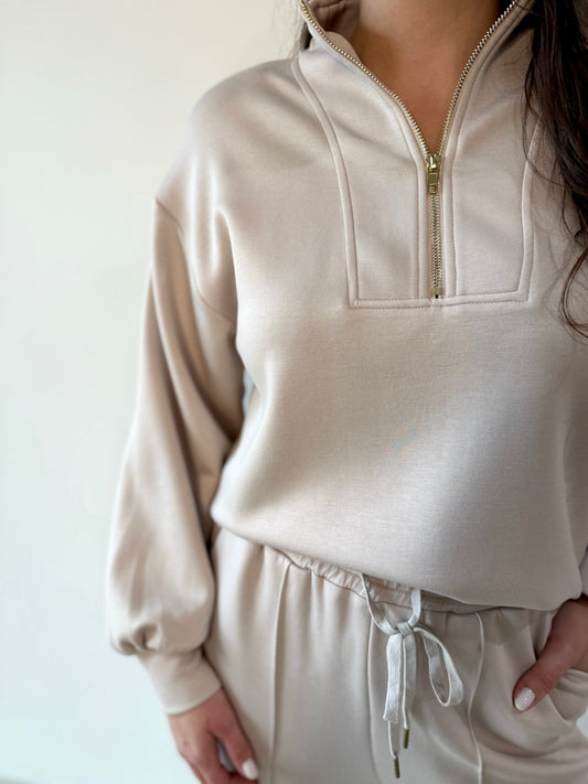 Hannah Half zip top & Pant Set - Almond