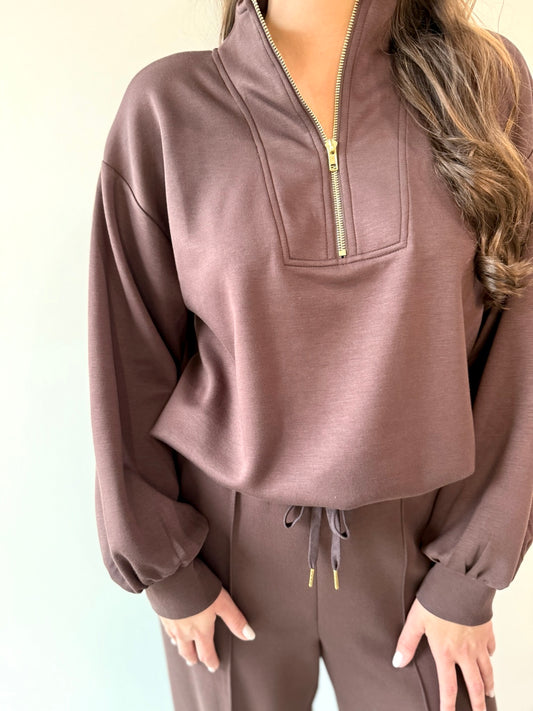Hannah Half Zip Top & Pant Set - Espresso