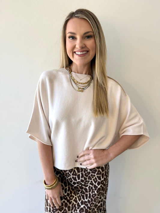 Crew Neck Batwing Top - Ivory