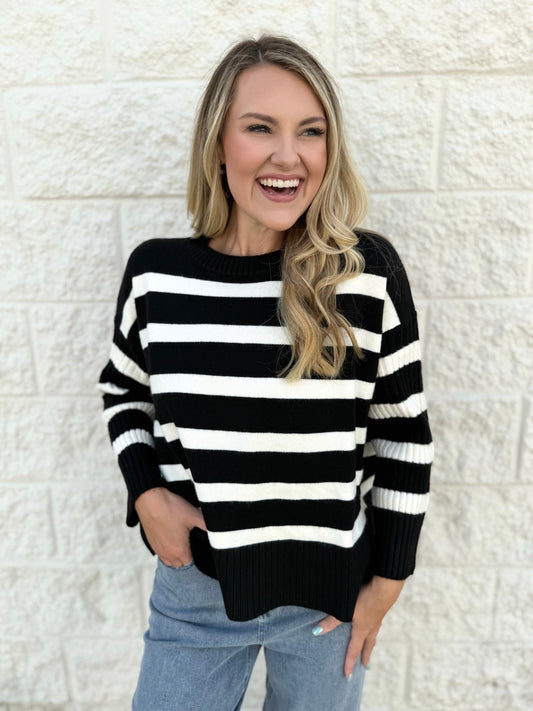 Striped Rib Oversized Knit Sweater