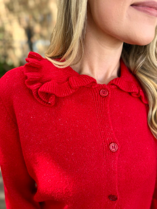 Open Collar Pullover Cardigan- Red