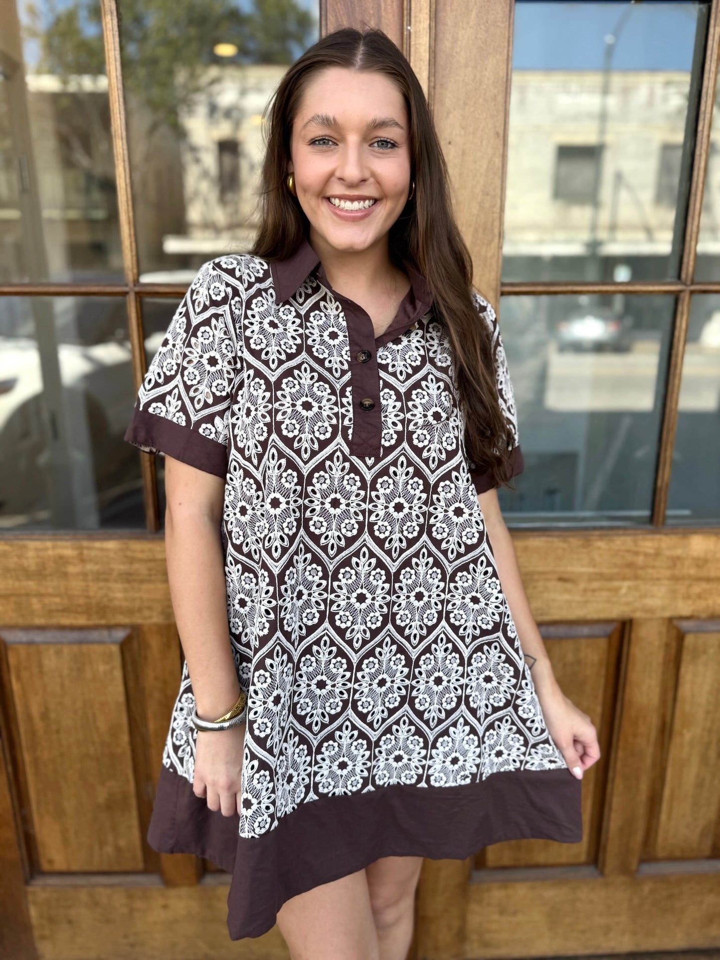 Olivia Contrast Trim Print Dress